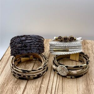 RYZE Wrap Bracelets Set of 4 Leopard Animal Print